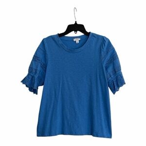 Crown & Ivy Blue Short Sleeve Top with Eyelet Detail Size Large